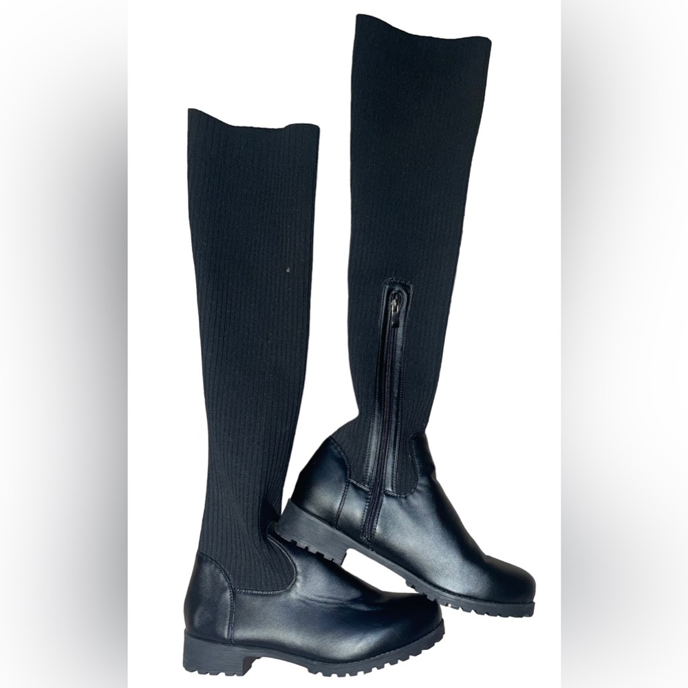 Ladies Sexy, Stretchy & Black Over The Knee High Chunky Heel Platform Boots